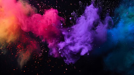 Colorful Holi powder on dark backdrop - obrazy, fototapety, plakaty
