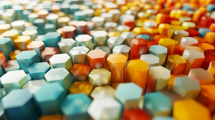 Hexagonal Opulence Unveiled: 3D Rendered Abstract Background with Depth of Field, Illuminating a Kaleidoscope of Geometric Elegance and Dimensional Brilliance 