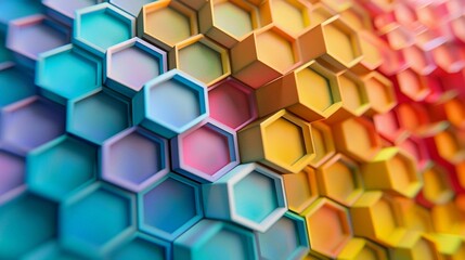 Hexagonal Illusion Elegance: 3D Rendered Abstract Background with Depth of Field, Crafting a Labyrinth of Mesmerizing Hexagons and Dimensional Enchantment 