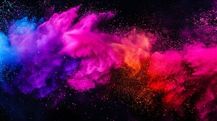 Colorful Holi powder on dark backdrop
