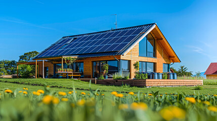 Sun in every home: solar panels on a residential building. 