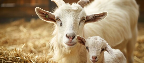 Mother goat and baby on the farm.