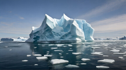iceberg surrounded by floating ice chunks. generative.ai