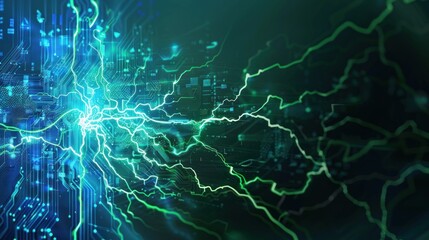 lightning technology background in green blue color
