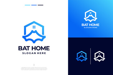 Bat and home line art modern logo design inspiration