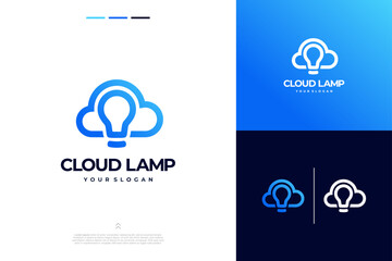 Cloud and lamp idea technology line art logo design inspiration