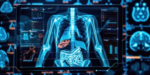 x ray of human body on computer screen  - obrazy, fototapety, plakaty
