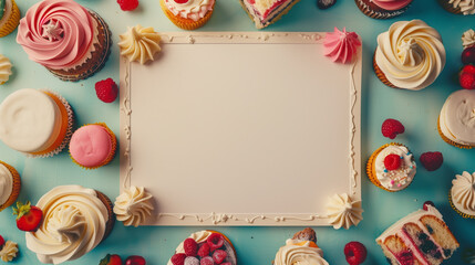 Cake background with white board in the middle