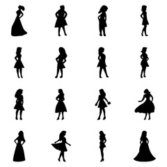 Silhouette of standing woman icon set
