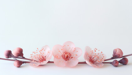 Soft delicate cherry blossoms on white background