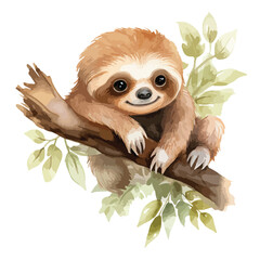 Adorable Watercolor Sloth Clipart  isolated on white
