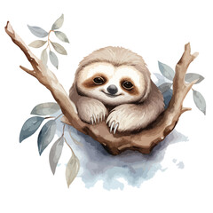 Adorable Watercolor Sloth Clipart  isolated on white