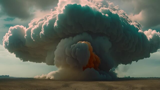 Huge nuclear bomb explosion with a mushroom cloud, weapon of mass destruction