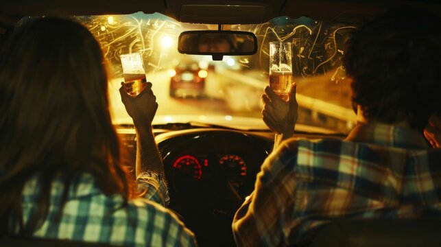 Friends had a drinking party and got drunk while driving along the way.