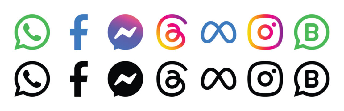 Meta Social Media Logos Icon Set - Facebook, Instagram, WhatsApp, and More