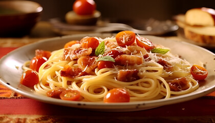 Spaghetti with tomato and basil