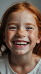 Obraz na płótnie Canvas Happy smiling girl with red hair and freckles