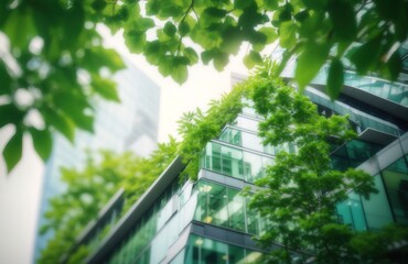 Modern office building with green leaves