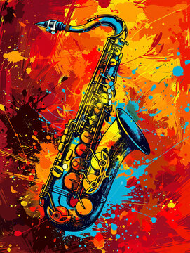 Jazzige Impressionen: Illustration mit Saxophon f&uuml;r Flyer- und Plakatdesigns