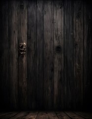 A foreboding skull peers out from behind dark wooden planks. The eerie image evokes a sense of mystery and the macabre. AI Generative