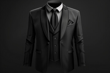 Formal 3-Piece Suit Mens One Button Suit Jacket Vest on Abstract Black Background