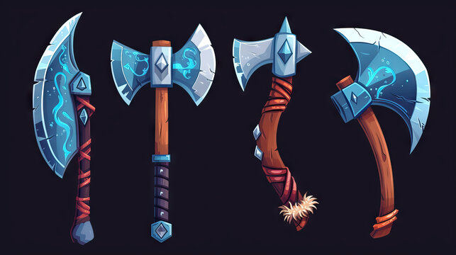 Boomerang, Chakram, and Throwing Axe. Fantasy Weapons. Multiple Vector Icon Illustration. Icon Concept Isolated Premium Vector.