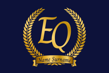 Fototapeta premium Initial letter E and Q, EQ monogram logo design with laurel wreath. Luxury golden calligraphy font.