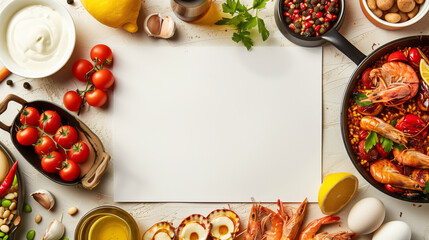Paella background with white board in the middle