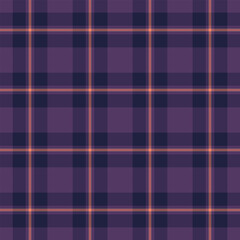 Patterned fabric tartan seamless, spring check background pattern. Oktoberfest textile vector plaid texture in violet and orange colors.