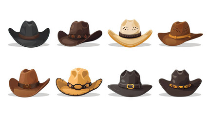 Cowboy Hat - Iconic Western Headgear. Game Assets. Multiple Vector Icon Illustration. Icon Concept Isolated Premium Vector. 