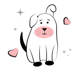 Dog with raised ear on white background. Doodle