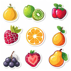 Sour Fruits. Sticker Collection. Multiple. Vector Icon Illustration. Icon Concept Isolated Premium Vector.