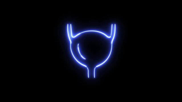 Futuristic glowing low polygonal human bladder medical science concept animation. Neon glowing bladder animation. Part of human urinary system on the black background.