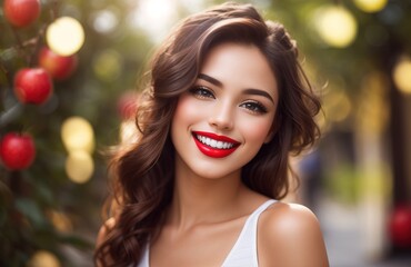 Beautiful young woman model smilling posing in the street city