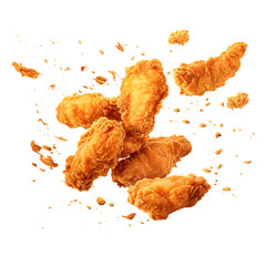 Flaying fried chicken nuggets isolated on transparent background Remove png, Clipping Path, pen tool - obrazy, fototapety, plakaty