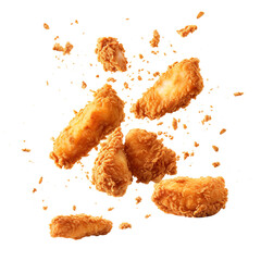 Flaying fried chicken nuggets isolated on transparent background Remove png, Clipping Path, pen tool