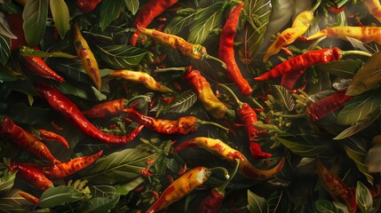 Fototapeta premium Chili peppers pattern overcrowded. Photo-realism.