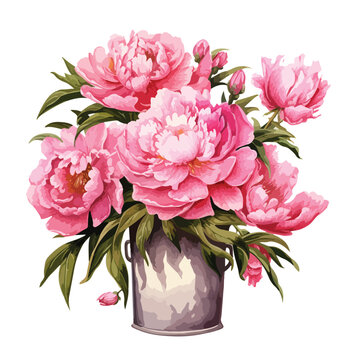 Pot of peonie Clipart  isolated on white background