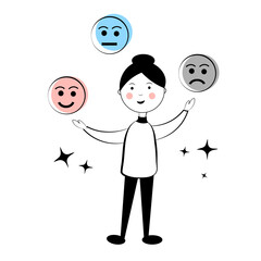 Girl and emotes on white background