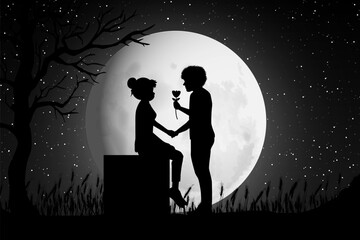 Cute Couple Fall in Love Silhouette