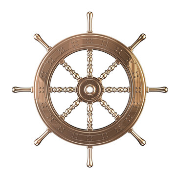 Vintage metal ship steering wheel, 3d render