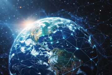 地球・世界とネットワークのイメージ（テクノロジー・データ通信・スマートシティ・ビッグデータ）