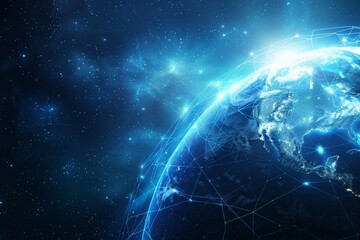 Obraz premium 地球・世界とネットワークのイメージ（テクノロジー・データ通信・スマートシティ・ビッグデータ）