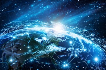 Fototapeta premium 地球・世界とネットワークのイメージ（テクノロジー・データ通信・スマートシティ・ビッグデータ）
