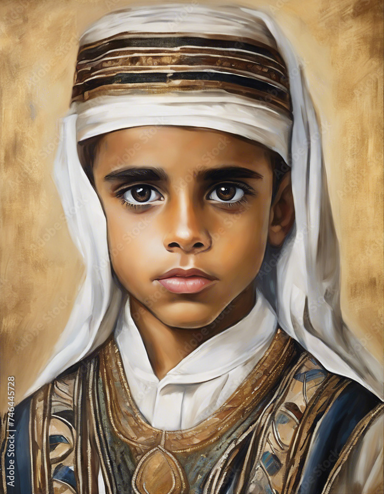 Wall mural painting of handsome arabian boy portrait