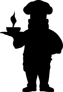 recommend clip art: silhouette of chef carrying bowl. simple vector for logo, poster. generative ai