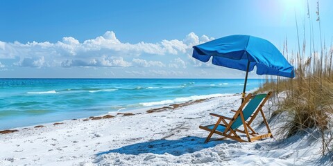 holiday concept, chair and umbrella on the beach copy space 