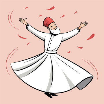 whirling dervish in white robe, red hat clip art preview