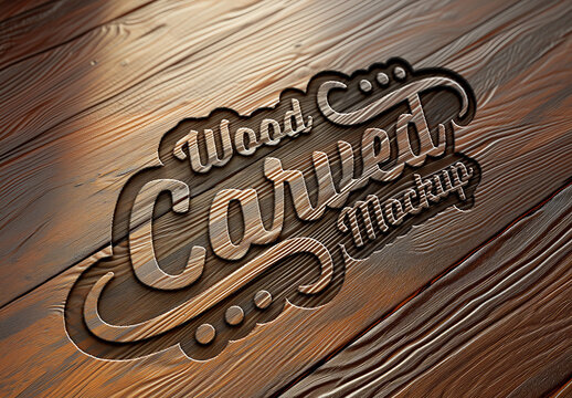 Engraving Wood Text Effect Mockup. Generative Ai