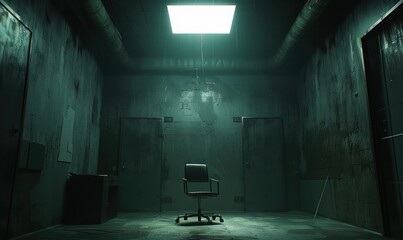 Interrogation room with small light overhead.